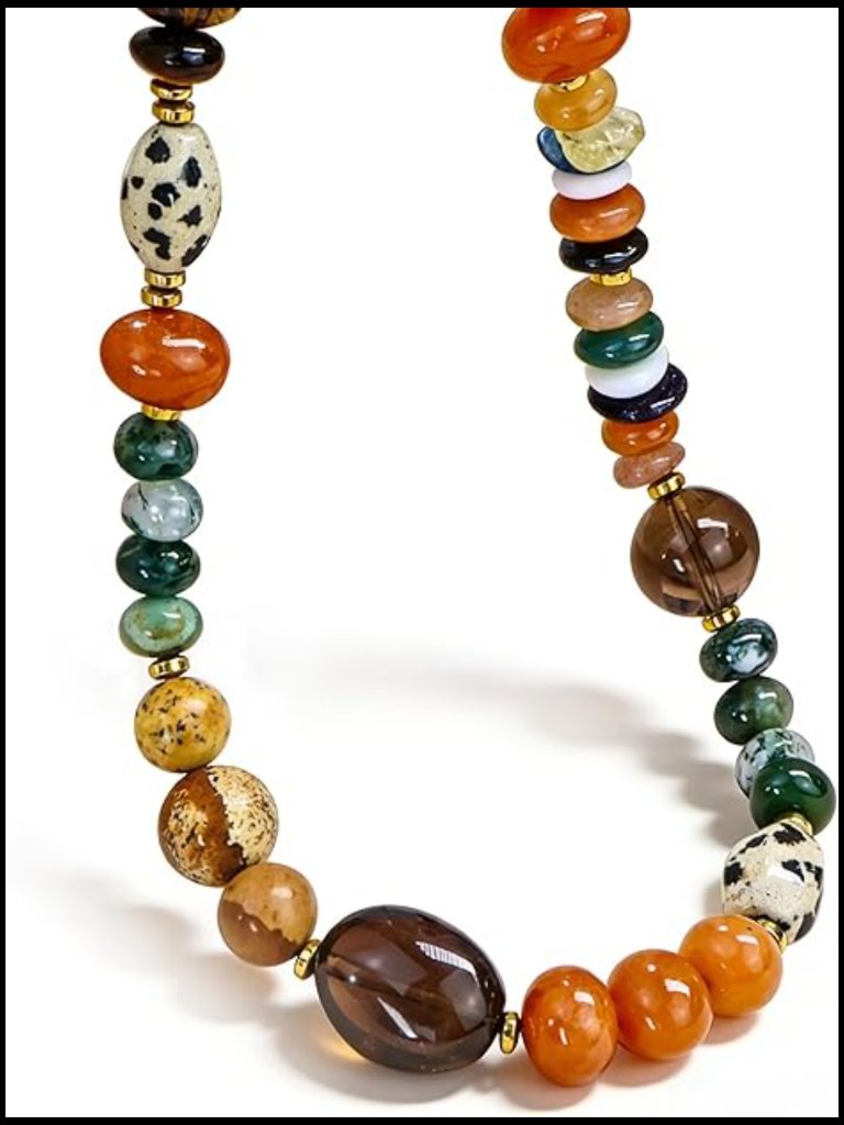 Chunky Beaded Necklace Handmade Gemstone Statement Strand Choker Adjustable